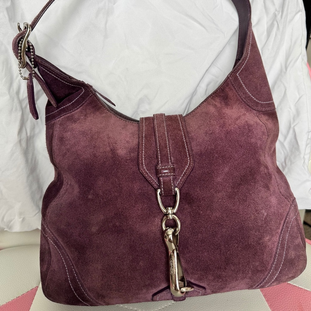 Vintage Coach Purple Suede Hamptons Hobo
